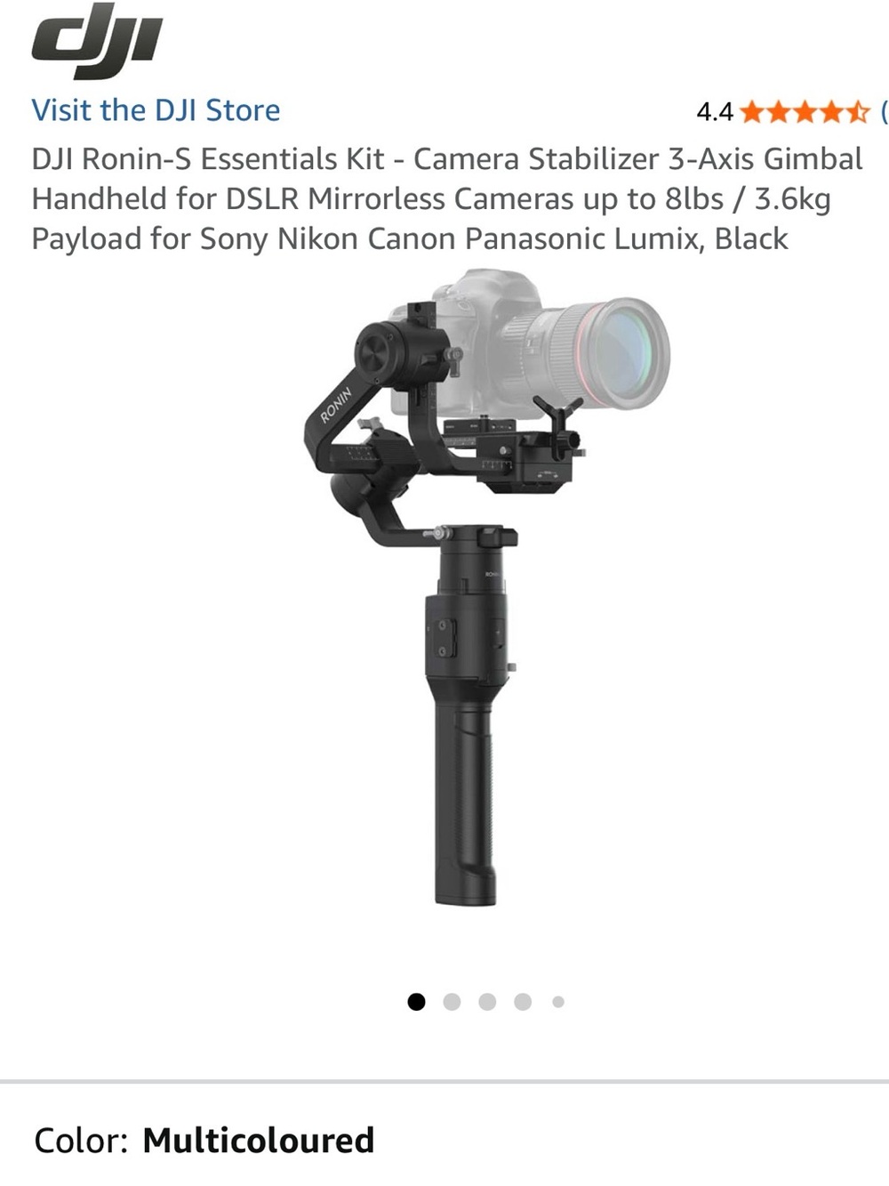 DJI Ronin-S Essentials- Camera Stabilizer 3-Axis Gimbal for Mirrorless Cameras